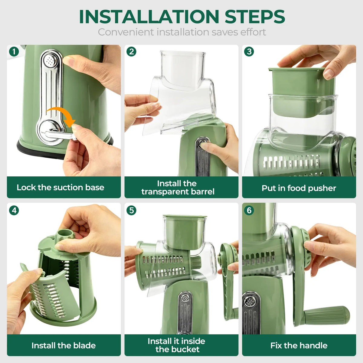 Rotary Grater | 5 Exquisitely Designed Blades in Different Shapes + Heavy-Duty Suction Cup Base