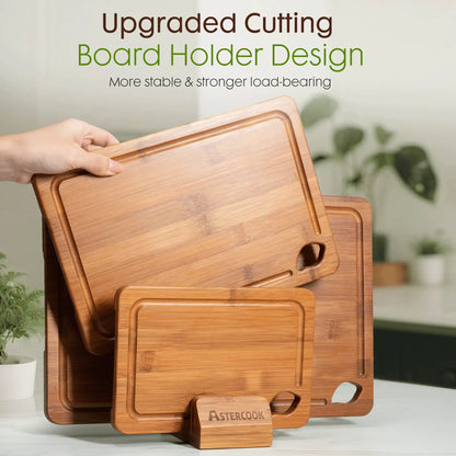4-Piece Bamboo Cutting Board Set with Holder