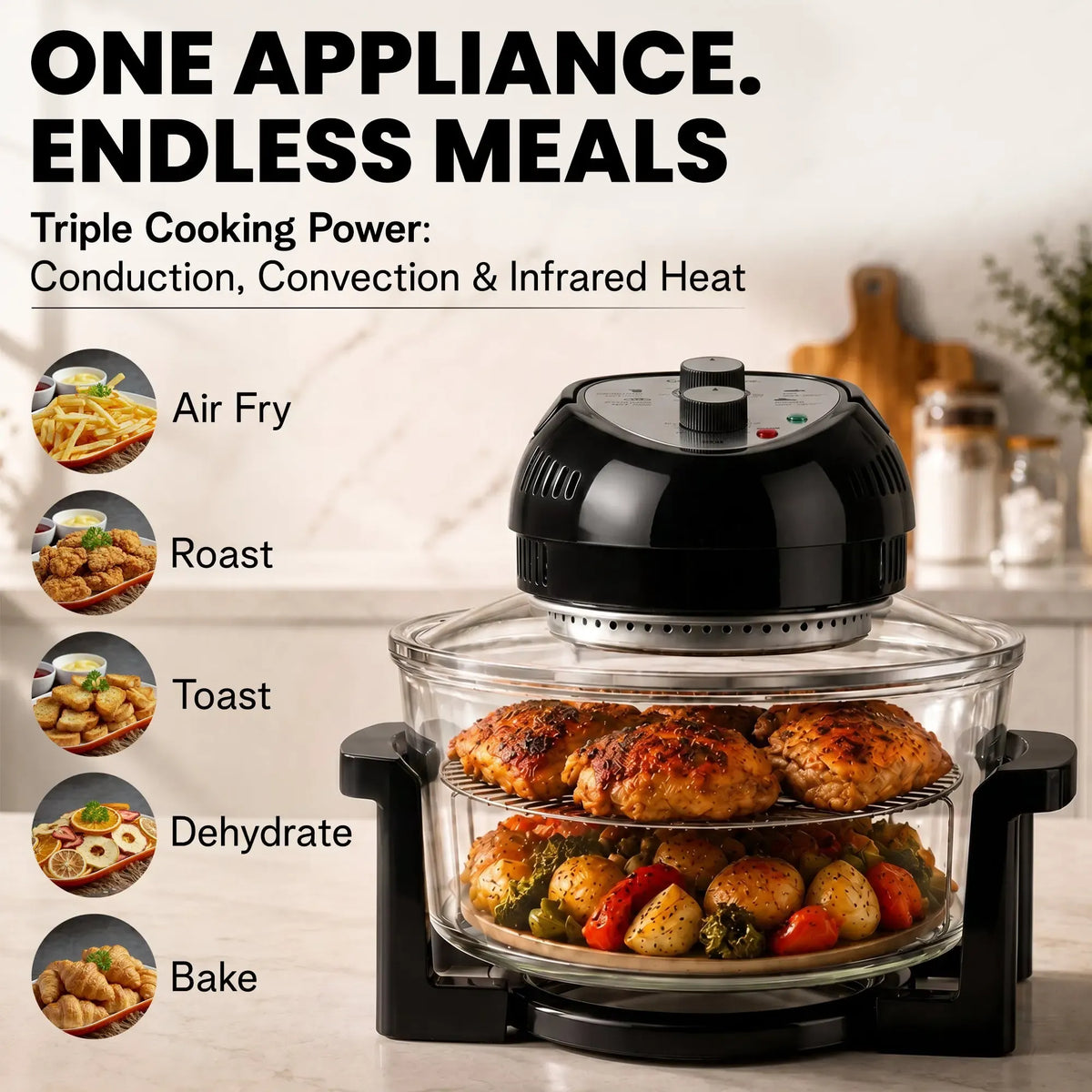 16 Quart Extra Large Oil-Less Air Fryer - Healthier, Crispier Cooking