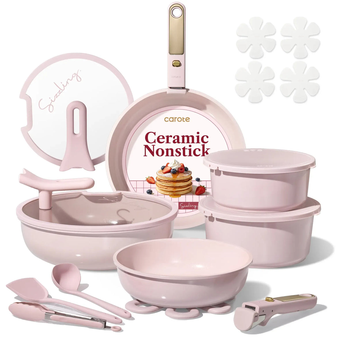 20Pcs Ceramic Cookware Set Stand-Up Lid with Detachable Handle Set, Non Stick Pots and Pans Set Non Toxic, PFAS Free