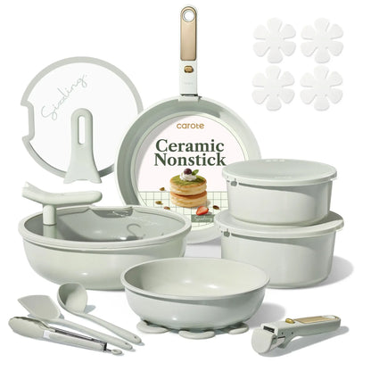 20Pcs Ceramic Cookware Set Stand-Up Lid with Detachable Handle Set, Non Stick Pots and Pans Set Non Toxic, PFAS Free