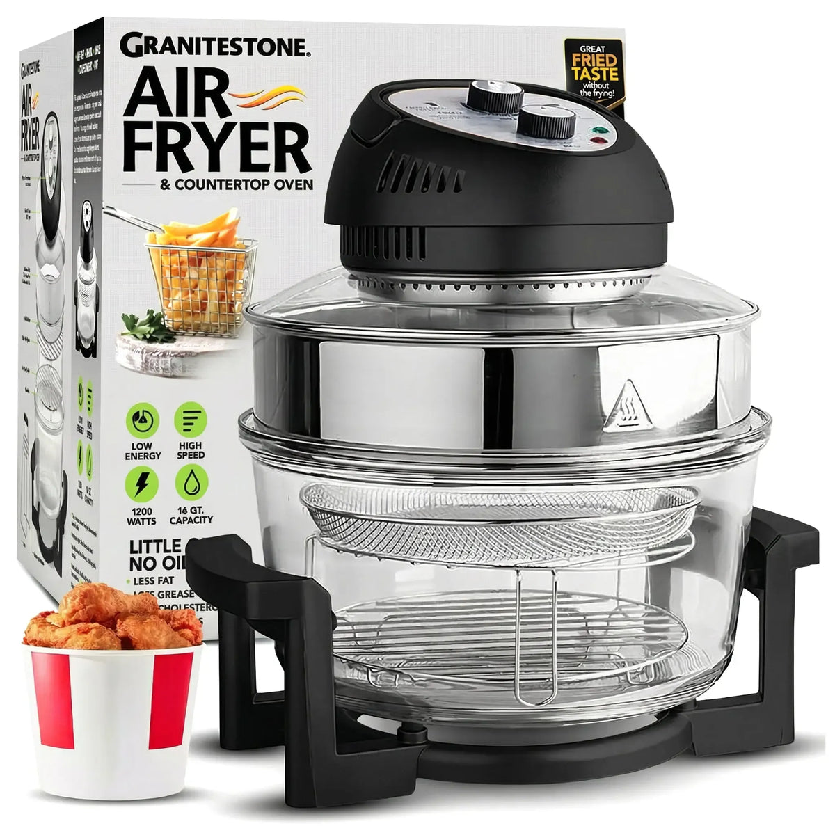 16 Quart Extra Large Oil-Less Air Fryer - Healthier, Crispier Cooking